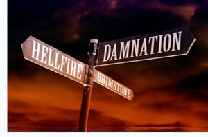 road sign to hell or damnation